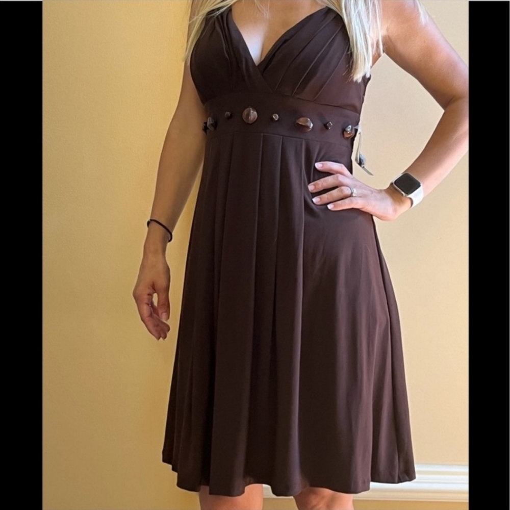BISOU BISOU BROWN BEADED DRESS